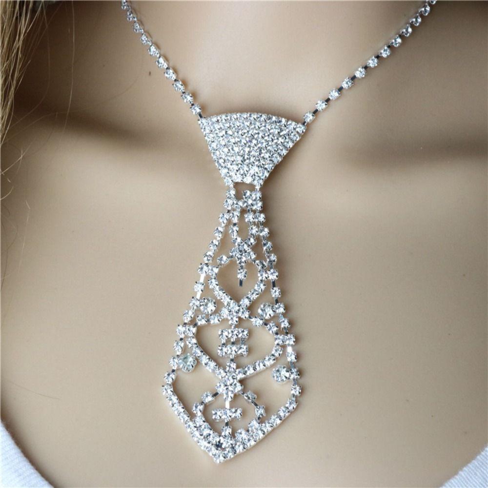 

Metal Rhinestone Necktie Glitter Wedding Tie Vintage Crystal Necktie Ladies A