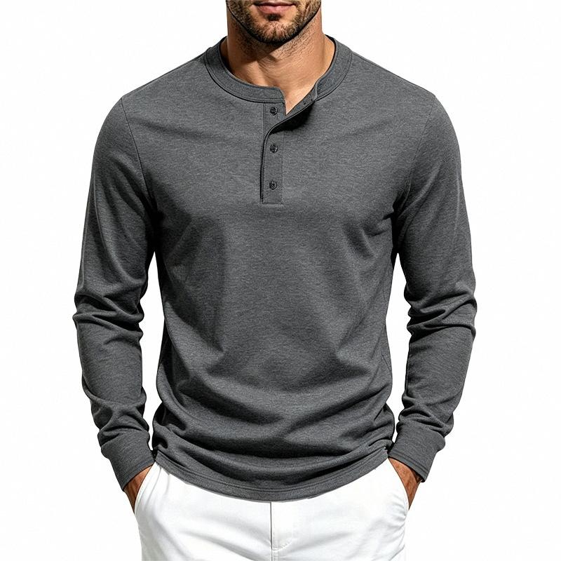 Men S Long Sleeve Henley T Shirt Casual Solid Color