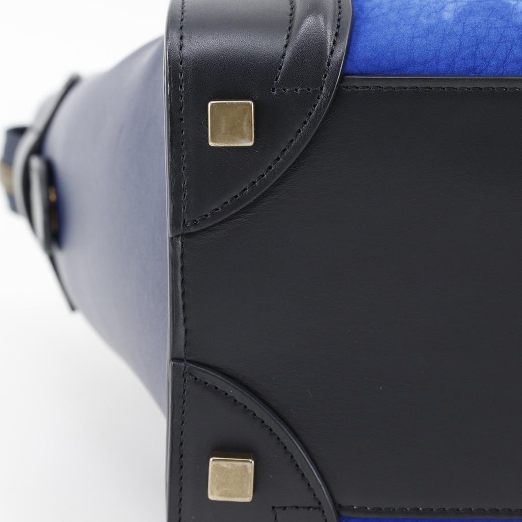 CELINE Luggage micro shopper Handbag 167793 By color Black / blue Calfskin Women Used