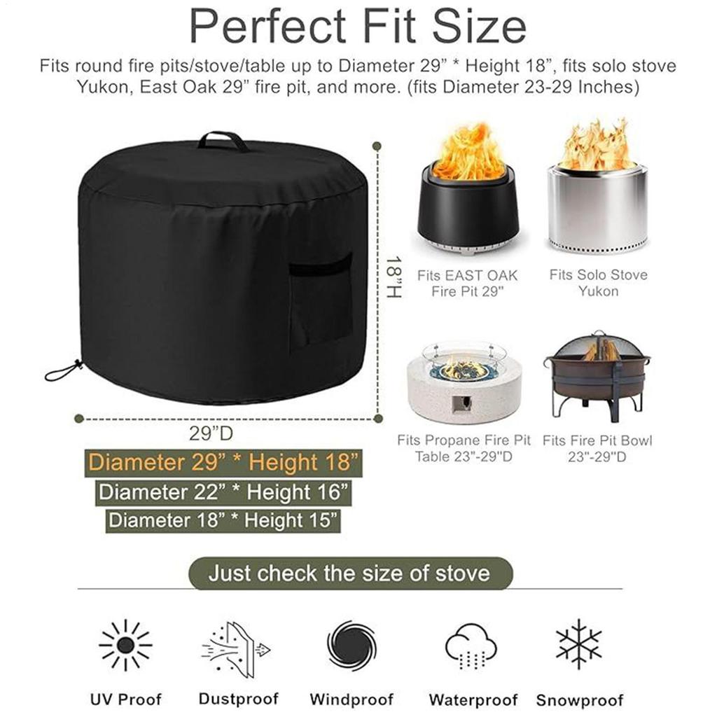 Round Fire Pit Cover Waterproof Round Fire Pit Dust Cover Weatherproof Oxford Fabric Protector For Barbecue Bonfire Grilling