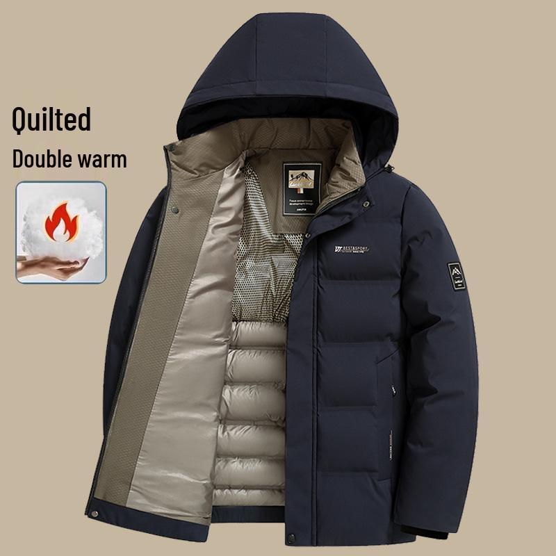 

Мужская зимняя стеганая куртка с капюшоном большого размера для среднего возраста - Повседневное толстое теплое хлопковое пальто 4XL темно-синий