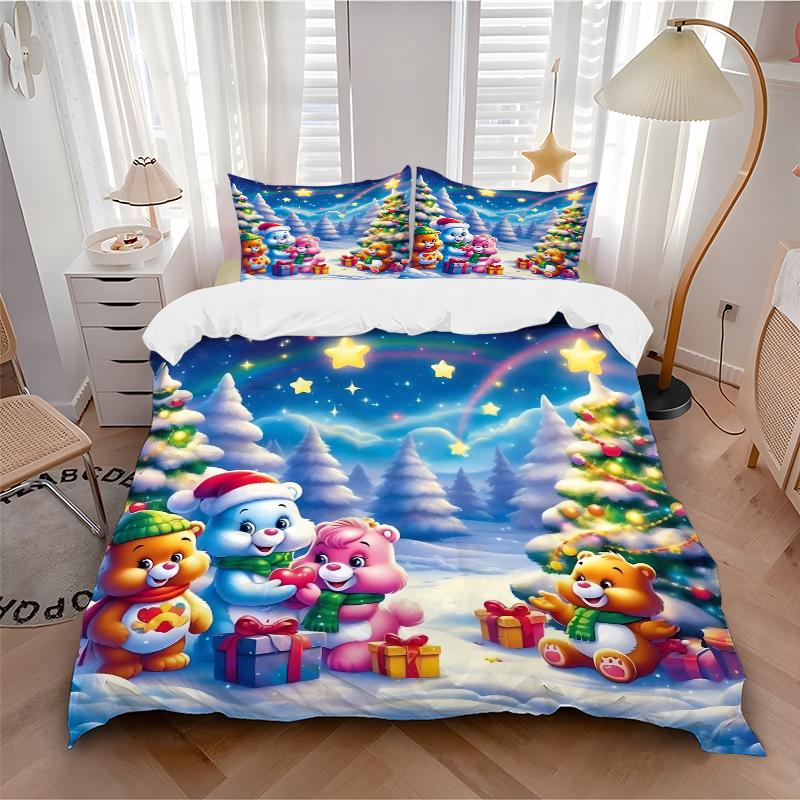 3Pcs Christmas Bears Presents Bedding Set Quilt Cover Pillowcase Home Christmas Xmas Halloween Gift 1 Duvet Cover 2 Pillowcase S921147