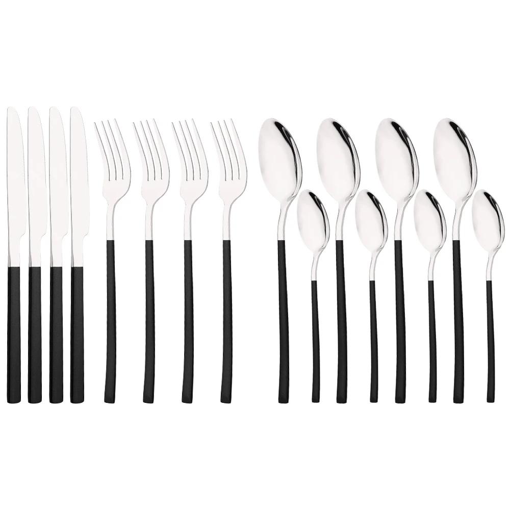 16Pcs Rose Gold Dinnerware Set Knife Fork Coffee Tea Spoon Cutlery Set Stainless Steel Tableware Western Home Kitchen Flatware