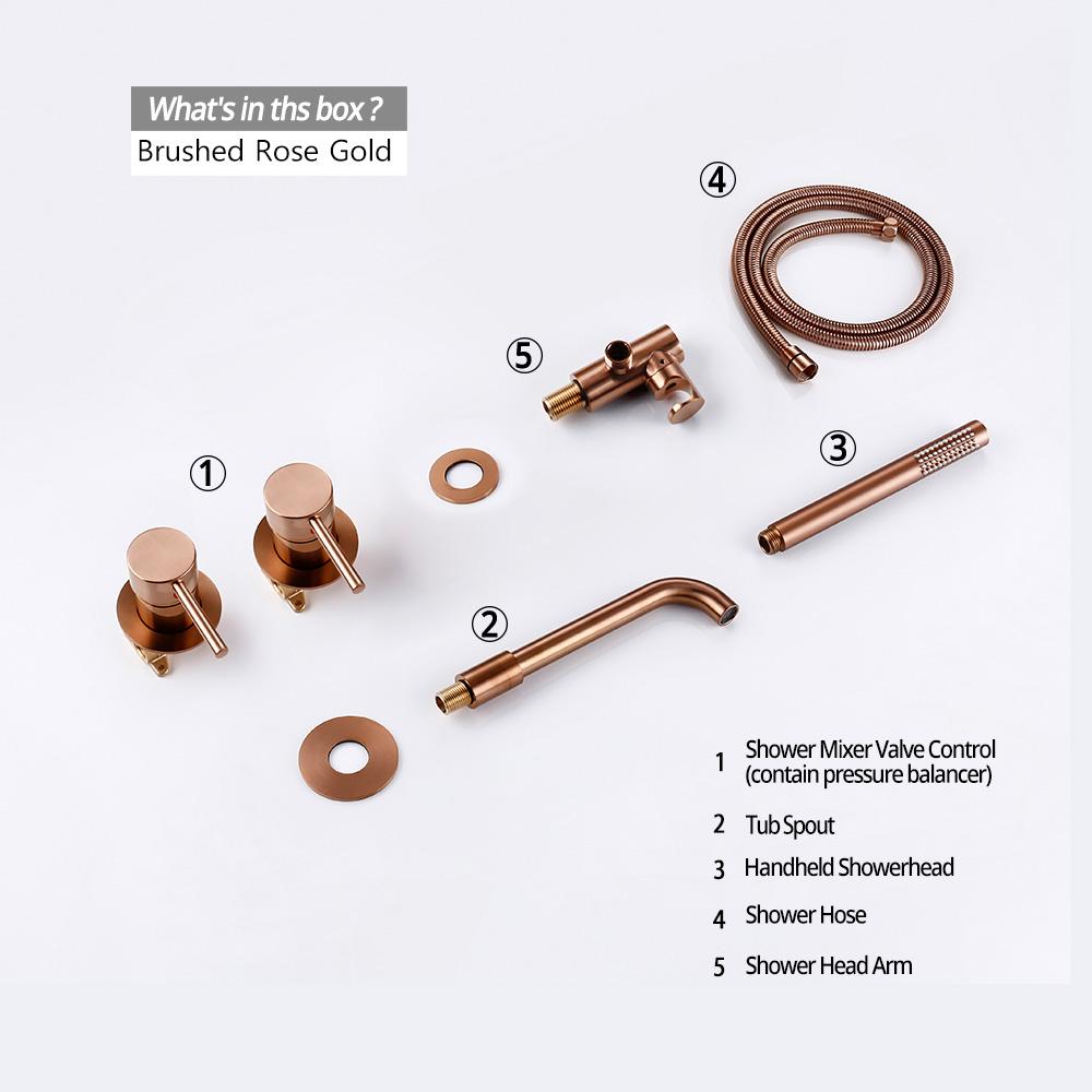 Duschmischer Duschset Warm & Kalt 2-Wege-Umsteller Duscharmatur Massives Messing Mit 150MM/210MM/260MM Wanneneinlauf Mischduschset