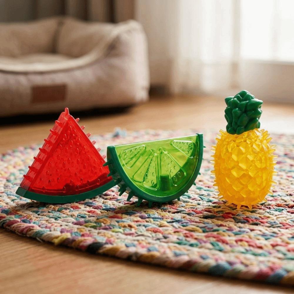 Elastic Surface Cooling Chew Toy Multi Shades Fruit Chew Toy Squeaky Dog Toy  Puppy Teething