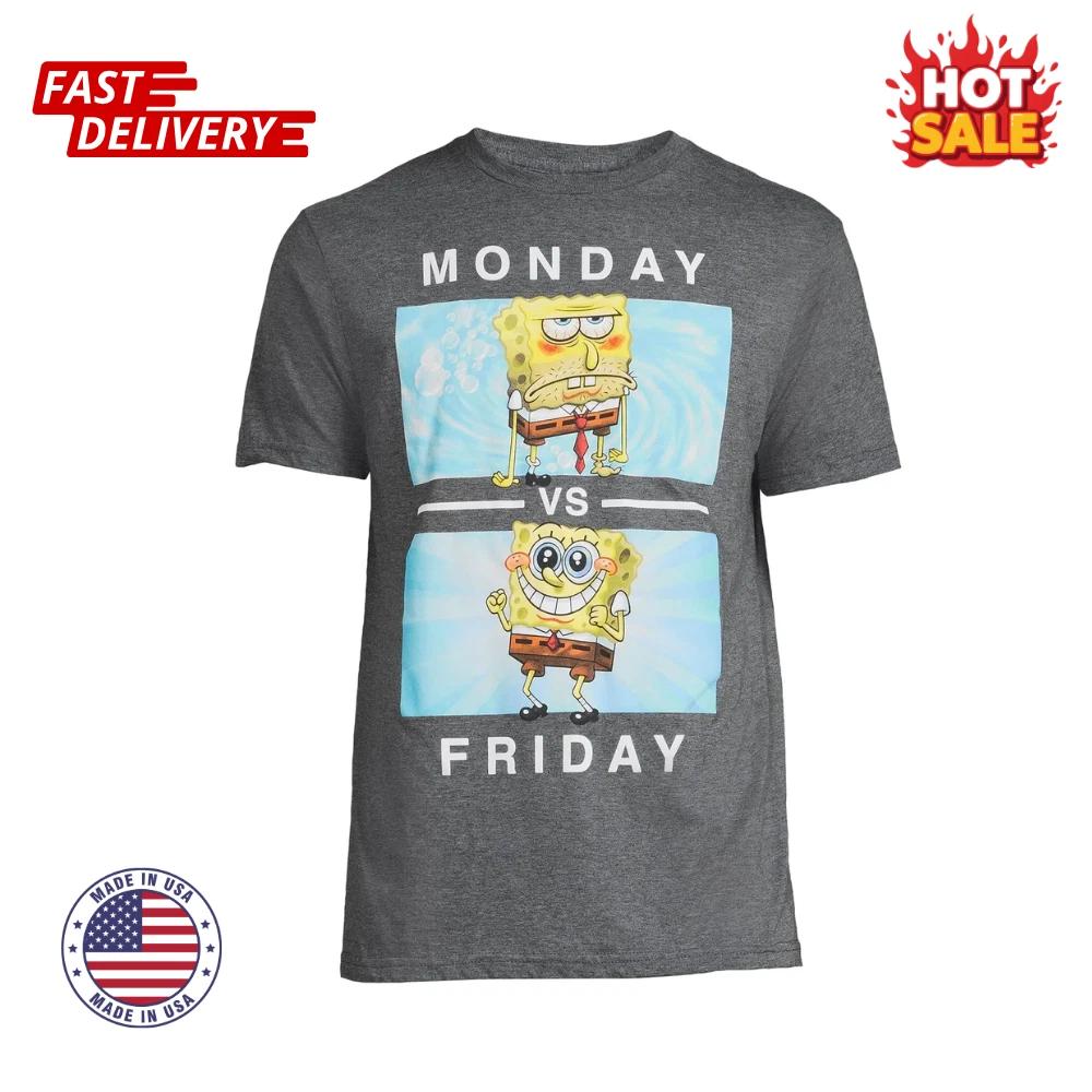 

SALE Mens SpongeBob SquarePants Monday vs Friday Graphic Inspired Unisex T shirt 4XL