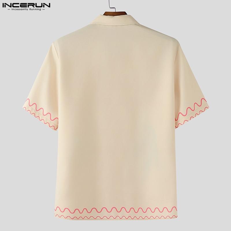 INCERUN S-XXXXXL Men Lapel Neck Short Sleeve Cartoon Print Casual Loose Shirts