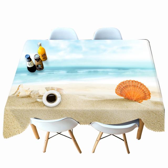 Conch Shell Seascape Pattern Resort Beach Tablecloth Thicken Cotton Rectangular Round Table Cloth For Wedding Picnic Party