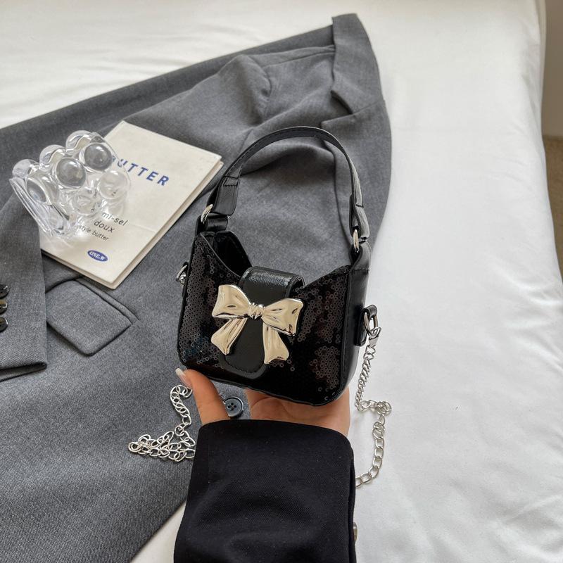 

Мини-сумка с текстурой, женская сумка, летняя новая модная сумка с бантом в иностранном стиле, сумка-мессенджер с цепочкой чёрный