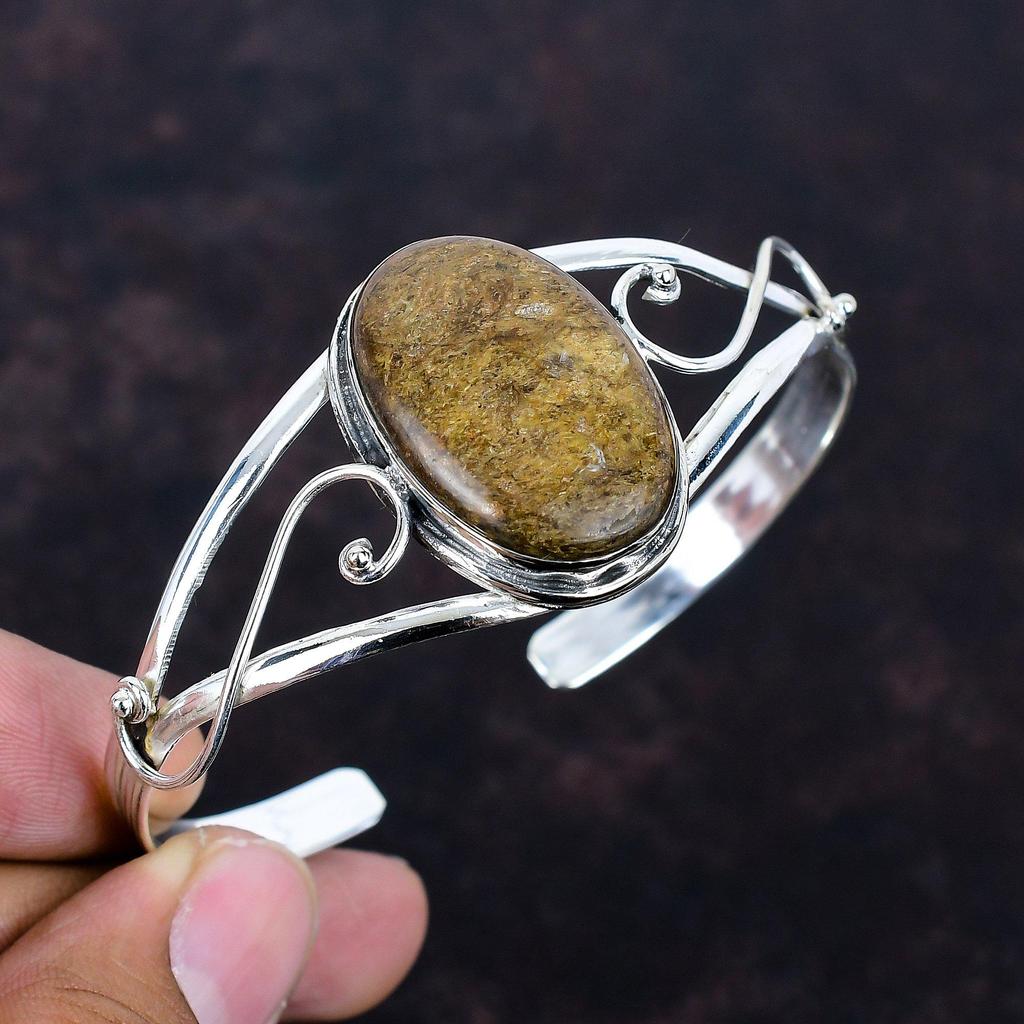 Bronzite Bangle Handmade Cuff Bracelet Gemstone Jewelry 925 Sterling Silver Adjustable Cuff Bracelet Latest Design Bangle Anniversary Gifts