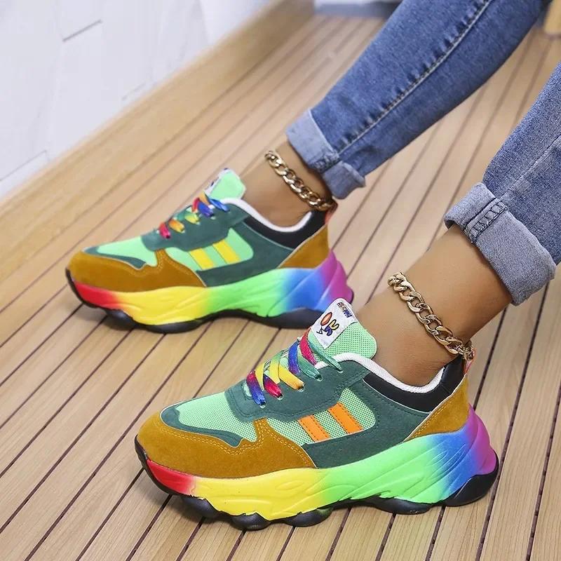 

Fashion Fashion Women Sneakers Running Footwear Feminino Colorful Casual Comfort Lace Up Running shoe Outdoor platform Women Tenis shoe 44 зелёный