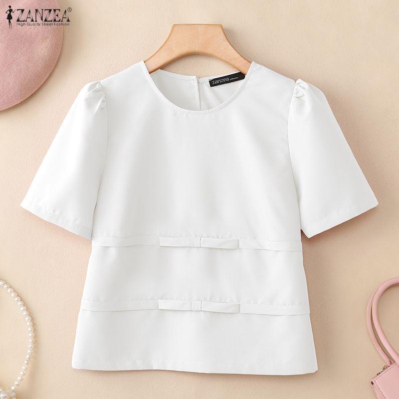 ZANZEA Women Casual Round Neck Solid Color Loose Half Sleeve Blouse