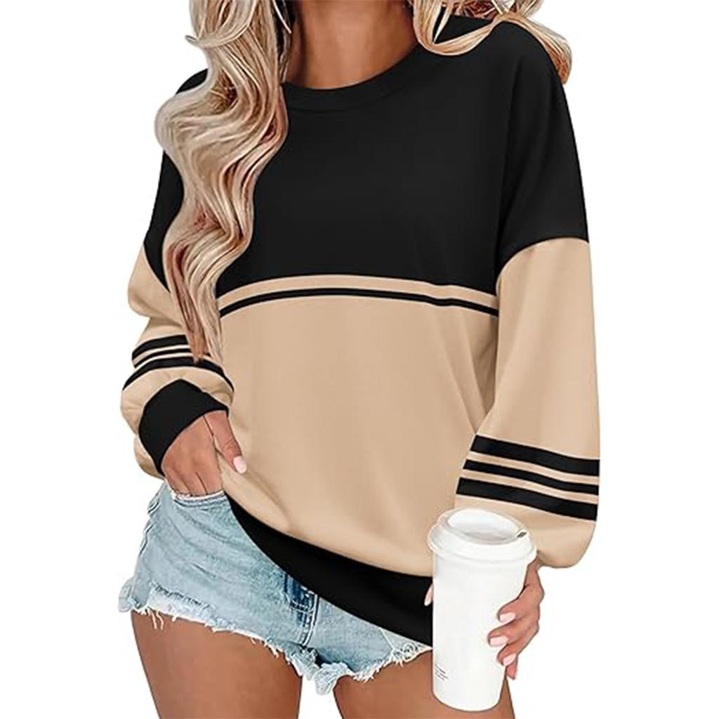 Ladies' Striped Printed And Winter Sportswear Pullover Top Loose Hoodie Long Sleeved Casual