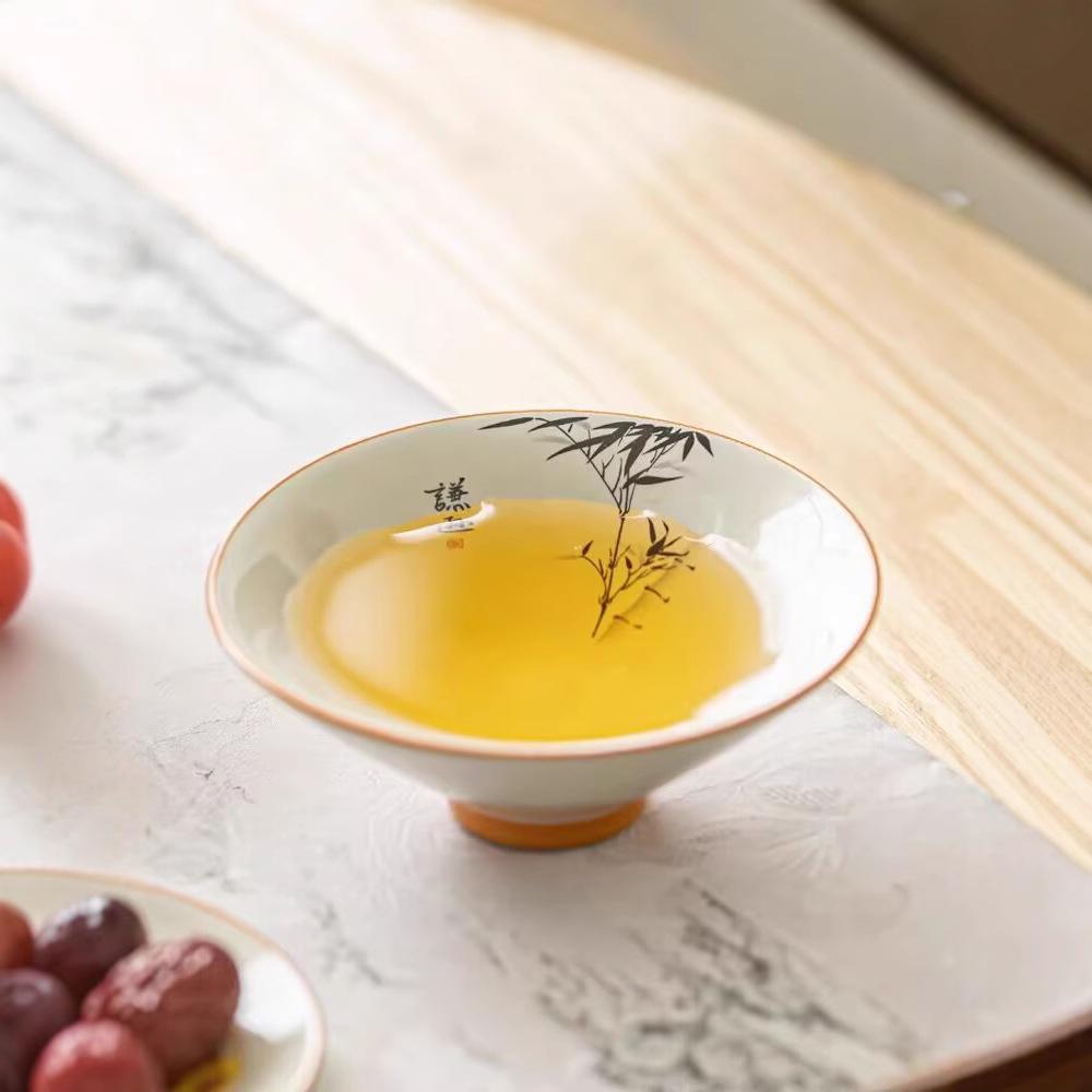 Grass And Wood Ash Hat Cup Hand-Painted Ink Wash Gentleman Bamboo Household Ceramic Kung Fu Tea Set Master Tea Cup Personal Tea Cup