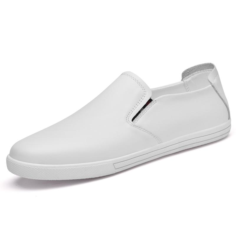 

Удобная мужская повседневная обувь из натуральной кожи, легкие дышащие мужские мокасины, простые мокасины, удобные туфли на плоской подошве для вождения 44 белый