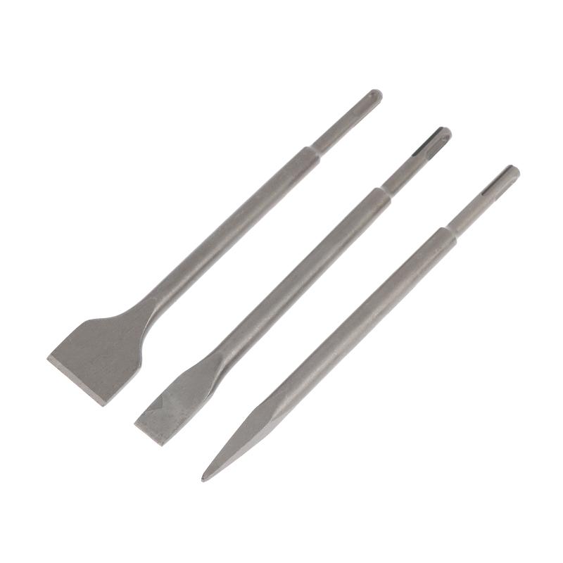 3Pcs Sds-Plus Shank Chisel Set For Rotary Hammer Drills Masonry Concrete Drill Bit Kit Include Point Flat Scaling Chisels