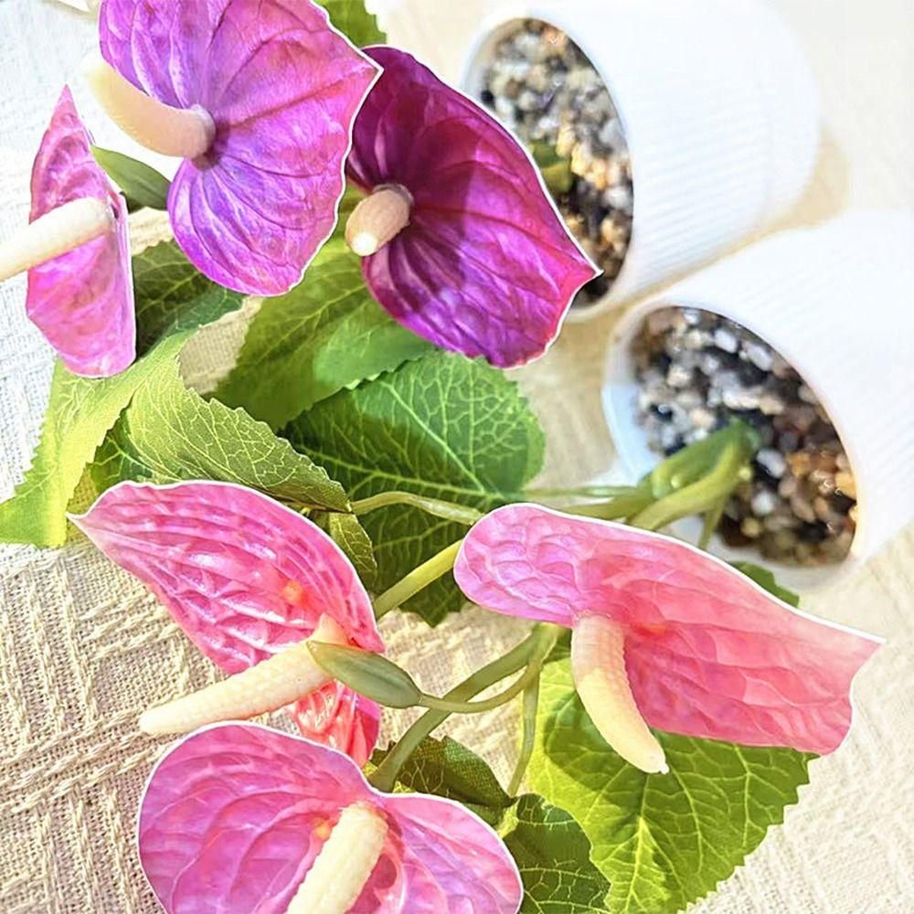 Multicolor Artificial Anthurium Bonsai Real Touch Soft Rubber Simulation Plant Desktop Ornament Photo Props Fake Flower