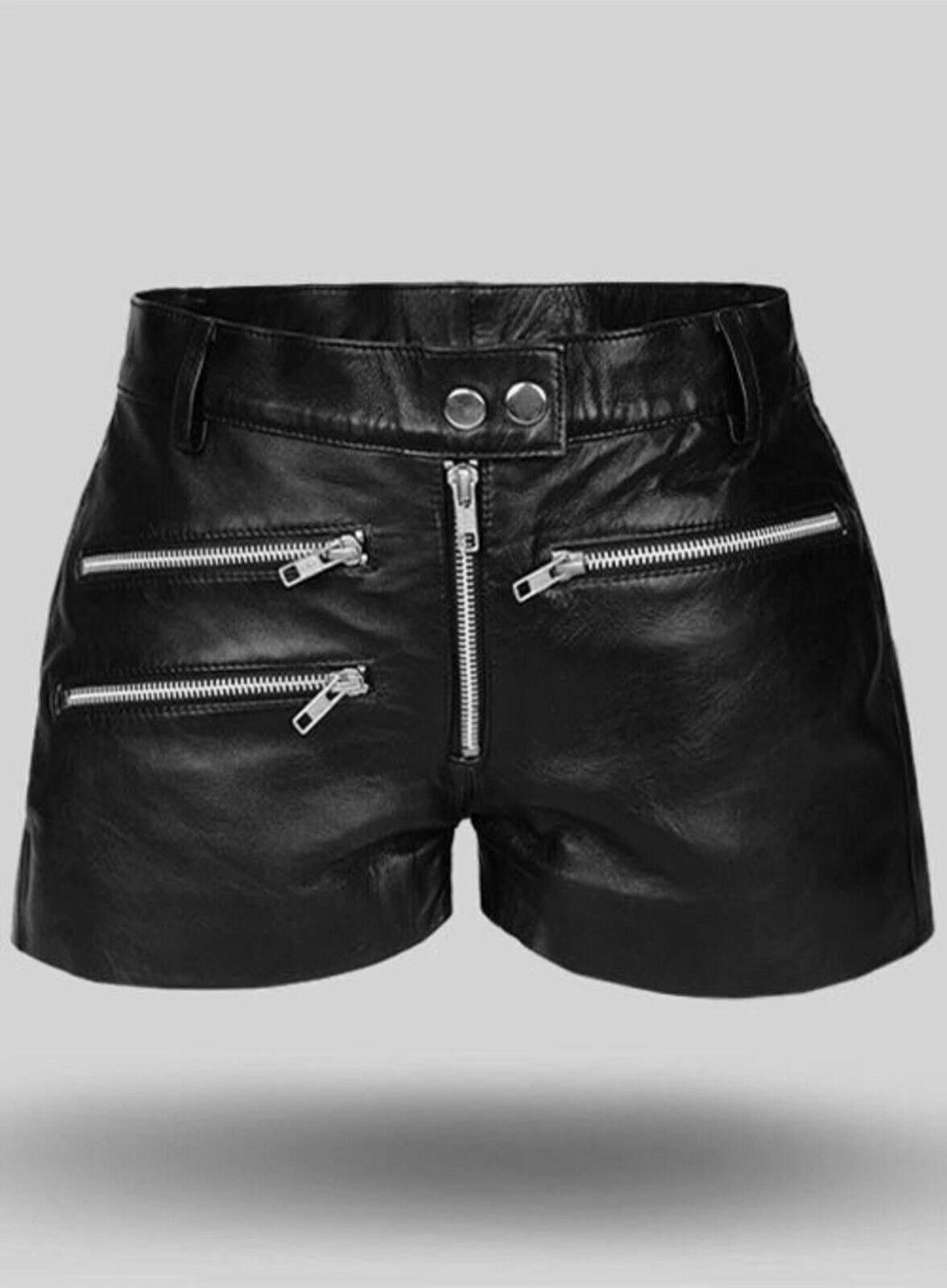 

Handmade Stylish Men s Black Leather Shorts Real Genuine Sheepskin Summer Gym 28 ( X-Small ) чёрный