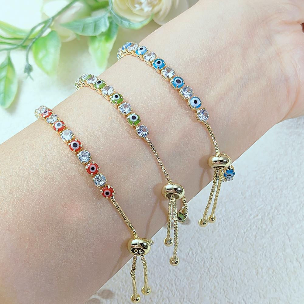 Lucky Turkey Evil Eye Bracelet For Women Adjustable Zircon Red Blue Eye Tennis Chain Bangle Good Luck Wealth Jewelry Gifts H162
