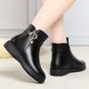 Mom shoes winter velvet thickened warm short boots middle-aged soft leather middle-aged and elderly cotton boots flat heel non-slip soft sol