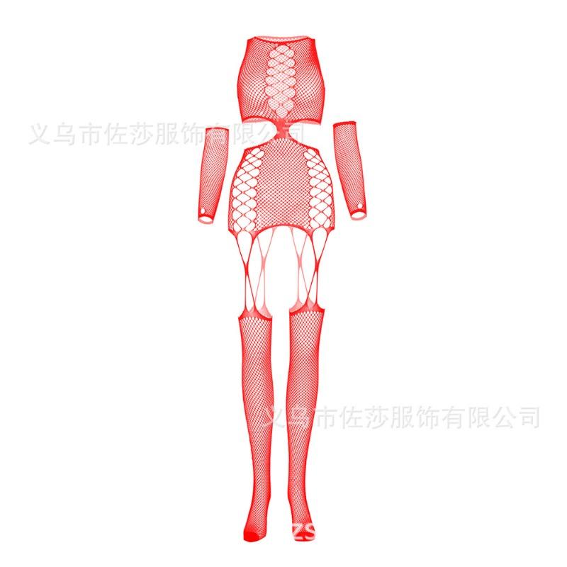 Sex underwear fishnet onesie sexy hollow long-sleeved plaid mesh