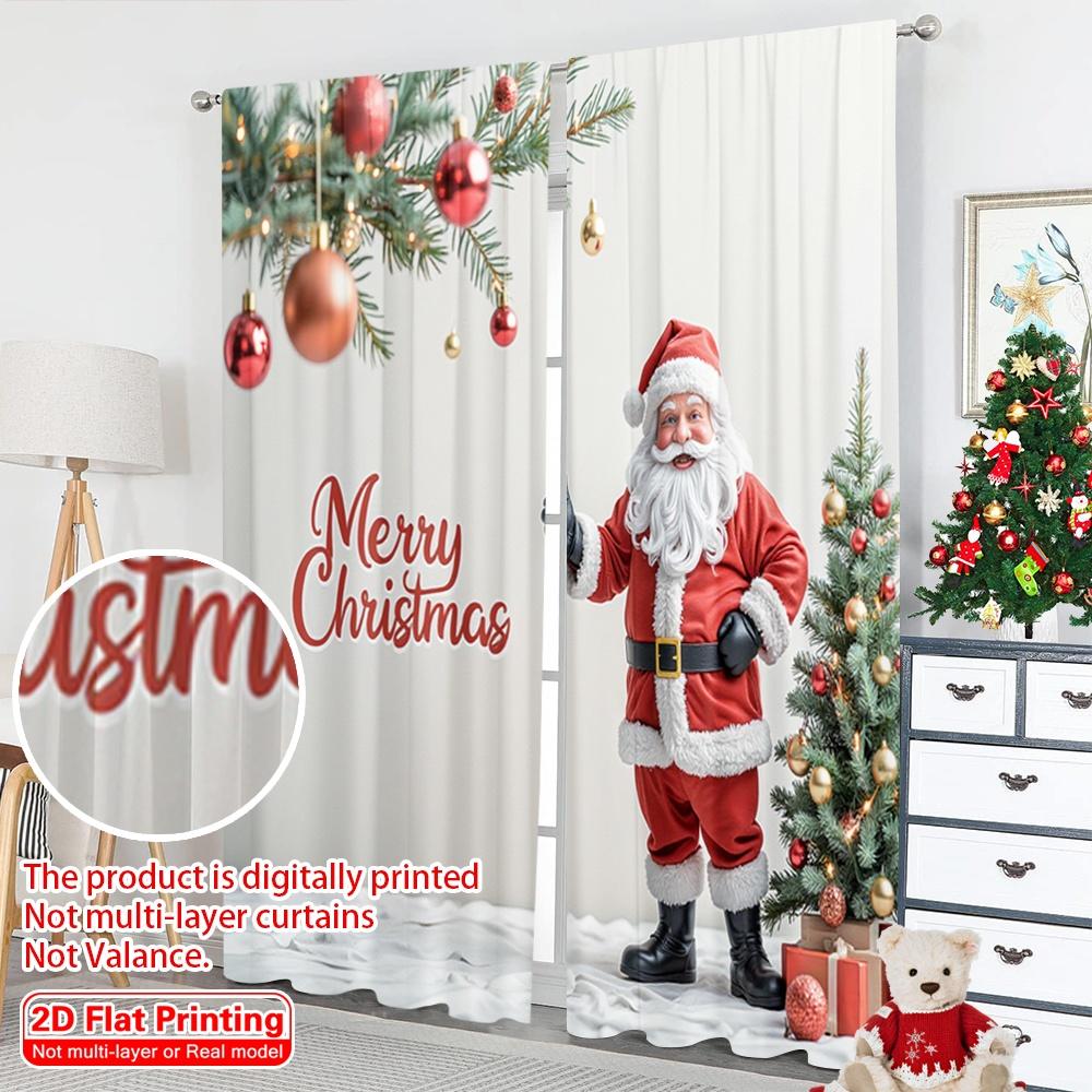 2pcs 2D Flat Printing Merry Christmas Popular Drapes Merry Christmas Santa Tree_a Fabric Without Electricity Family Party Use