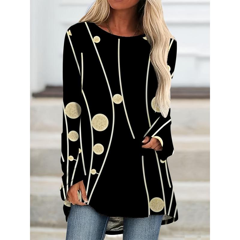 Plus Size, Plus Size Women s 3D Print Geometric Print Round Neck Long Sleeve T-Shirt S