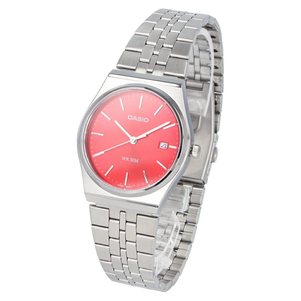 

Casio Cheap Casio MTP-B145D-4A2 Unisex Analog Quartz Watch Silver Red 50m Water Resistant