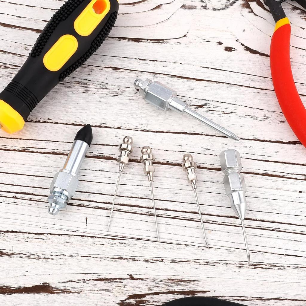 Grease Needle Nozzle Kit, 6 Pcs Grease Gun Needle Tips Dispenser Fitting Tool, Grease Injector Adapter Kit, Grease Needle Nozzle for Syringe Sealed