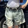 American Streetwear Ripped Denim Shorts: Summer 2025, Loose Wide-Leg, Mid-Length, Casual Fit for Hot Girls