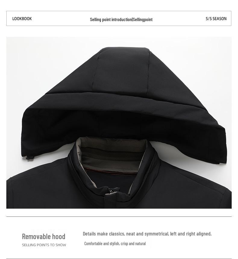 2025 Men's High-End Mid-Length Down Jacket with Detachable Liner - Cold-Proof and Casual for Autumn/Winter