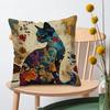 Exotic Cat Print Pillow Cover Zipper Closure Removable Fine One-Side Design Vibrant Blue & Golden Floral Pattern Bedroom, Sofa, Car Pillowcase