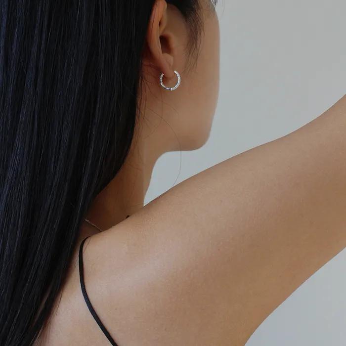 [Silver 925] Glitter Hammer One-touch Earrings