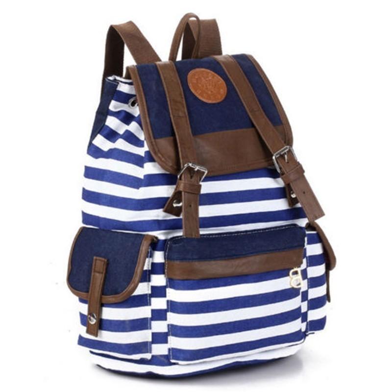 Stylish Unisex Womens Stripes Canvas Backpack With Comfortable Straps For All-day Use
