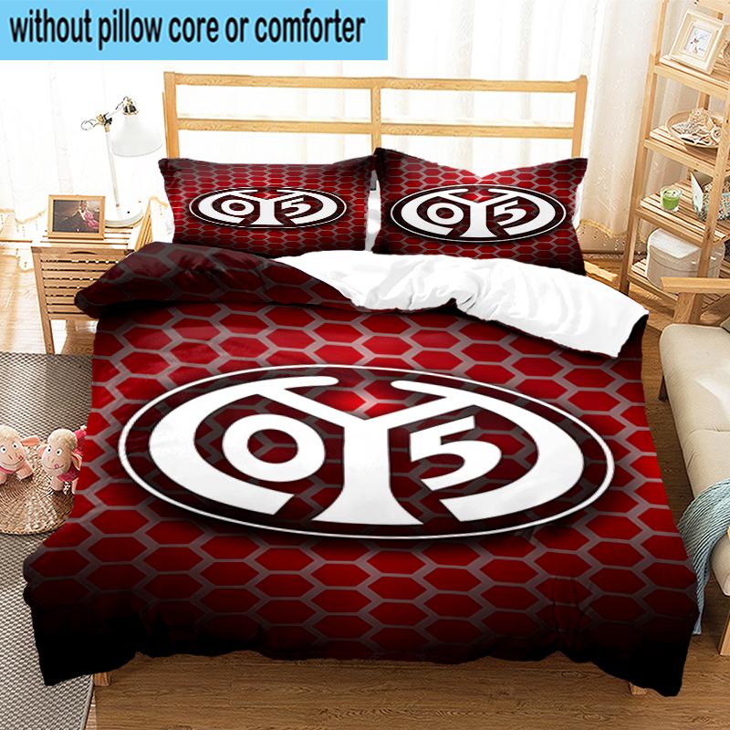 3PCS Red White Mainz Pattern Bedding Set,Including 1pc Duvet Cover And 2pcs Pillowcases Perfect for Bedroom, Dormitory, Fan Christmas Gift