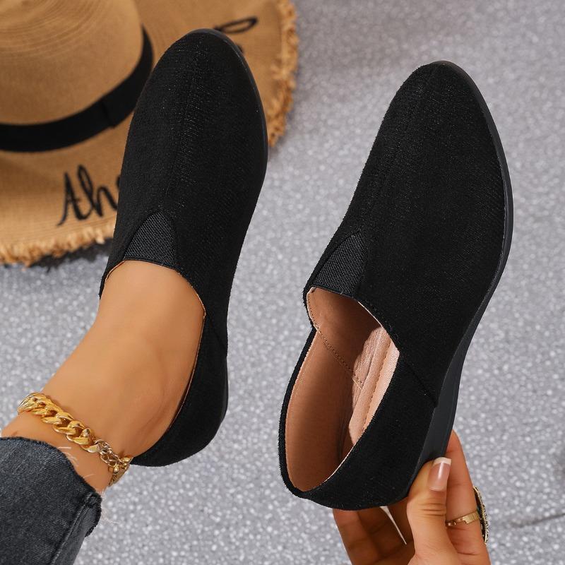 Wedge heel casual single shoes women's summer new shallow mouth pointed head large size one pedal suede single shoes