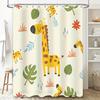 Giraffe Shower Curtain Cartoon Animal Print Bath Decor Set with Leaf Flower Designs Kids Room Decoration Waterproof Fabric Multi