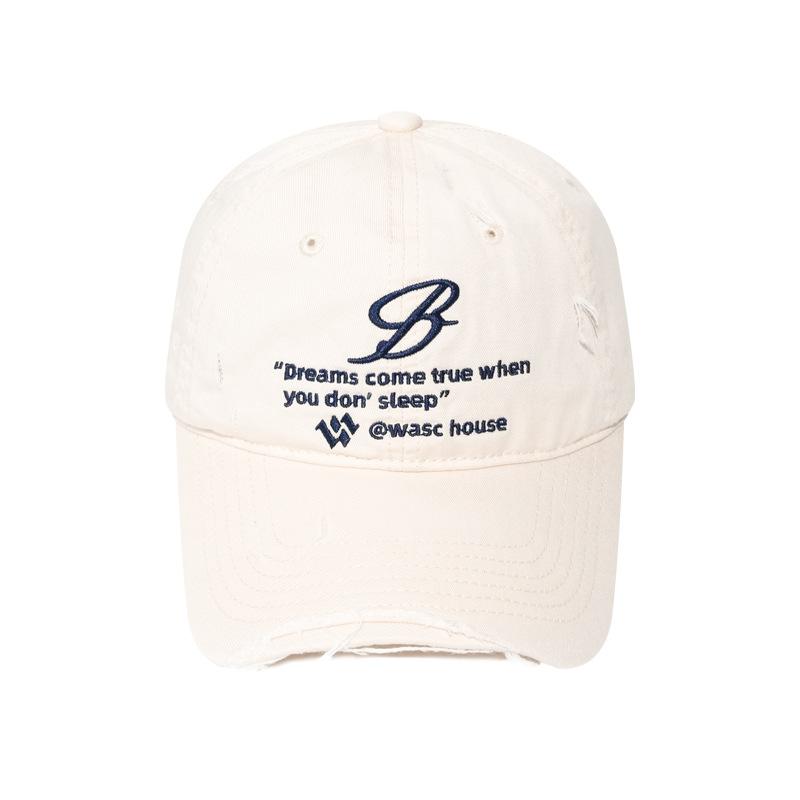Niche design high street washing destroys baseball caps, women show their faces, small embroidery makes old soft top caps, trendy brands