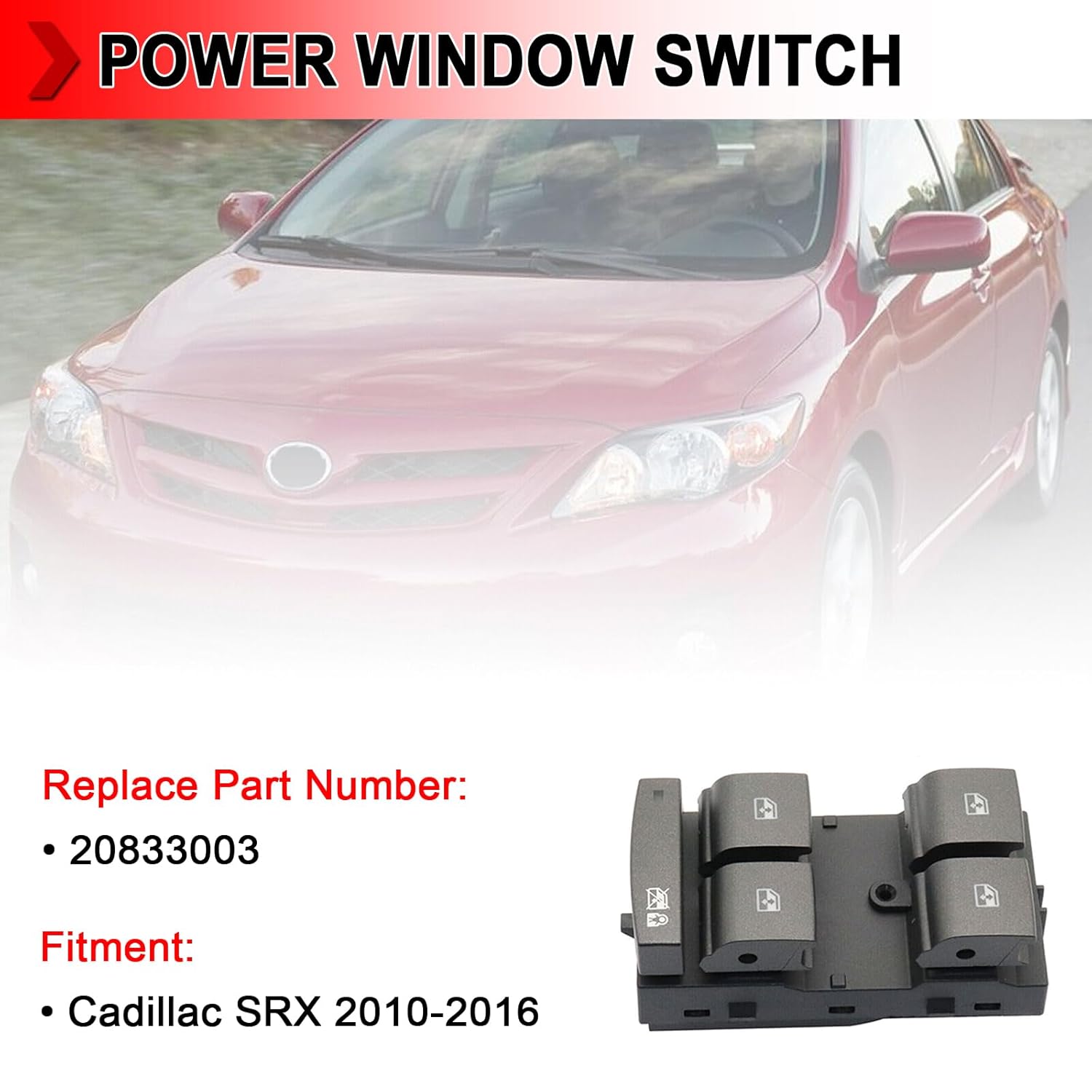 20833003 Master Power Door Window Switch Fit for Cadillac SRX 2010-2016, Front Left Driver Side Button