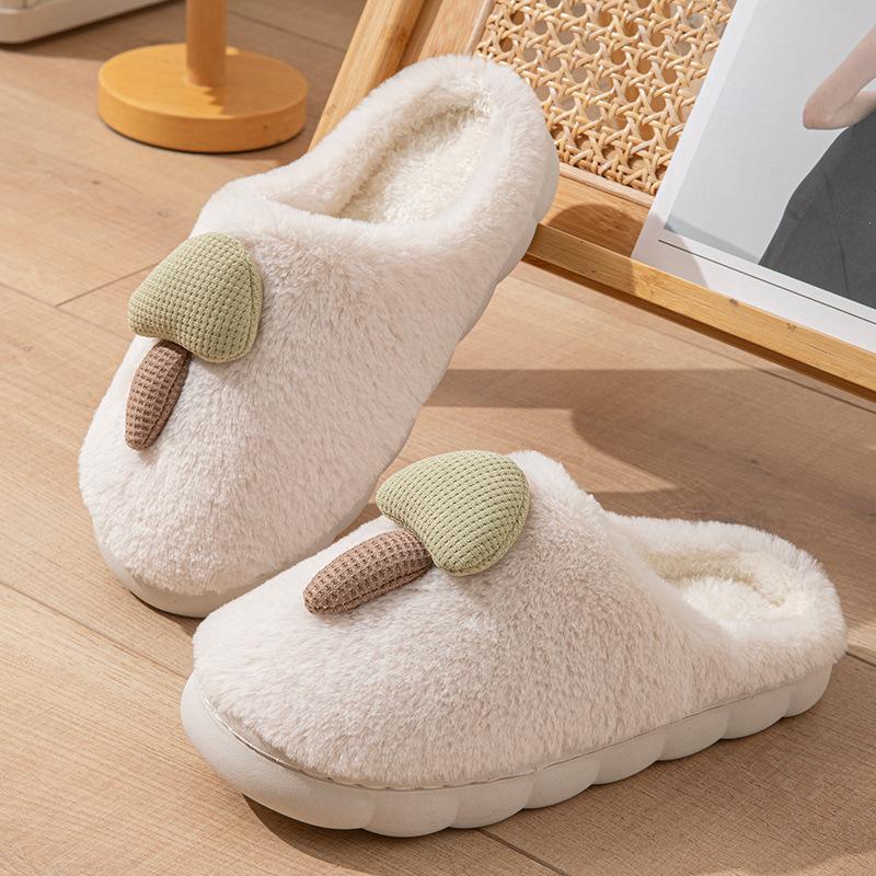 Woemn Men Cotton Slippers Home Autumn and Winter Thick-soled Non-slip Eva Plush Warm Slippers