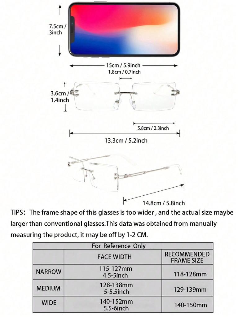 1 Stück Mode Rechteckig Randlos Metallrahmen Damen Klare Brillen Für Herren Alltag Foto Machen Brillen Bekleidungszubehör.