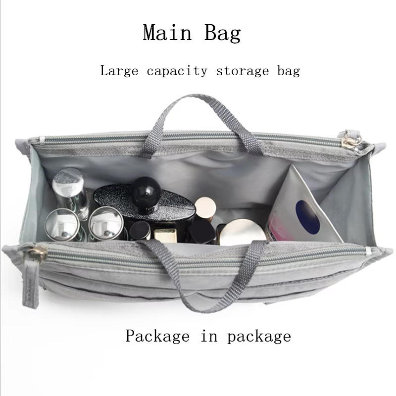 Fashion Travel Tote Bag Shaper Insert with Handles Large Capacity Purse Organizer Liner Bag Multifunctional Cosmetic Bag