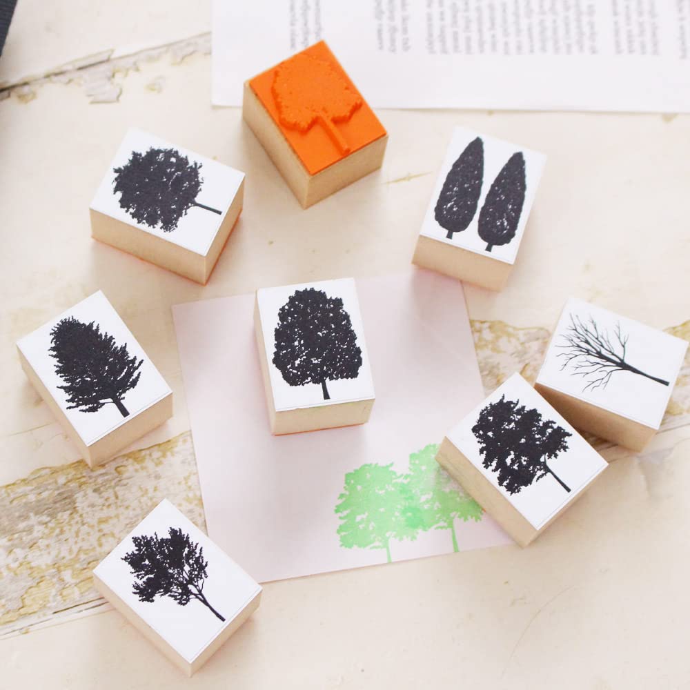 Cute Wooden Rubber Stamp Set with and Nature Perfect for Letter and Perfect As a Made In Japan Leaf, Tree, Forest, Designs, Eco-Friendly, Bridal,