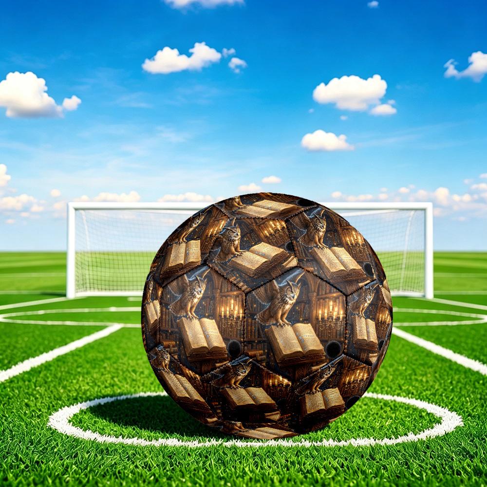 1pc Wise Owl Library Theme Soccer Ball Football, Size 5, Lightweight PVC, Outdoor Training Soccer Ball,Sports Gift t61445