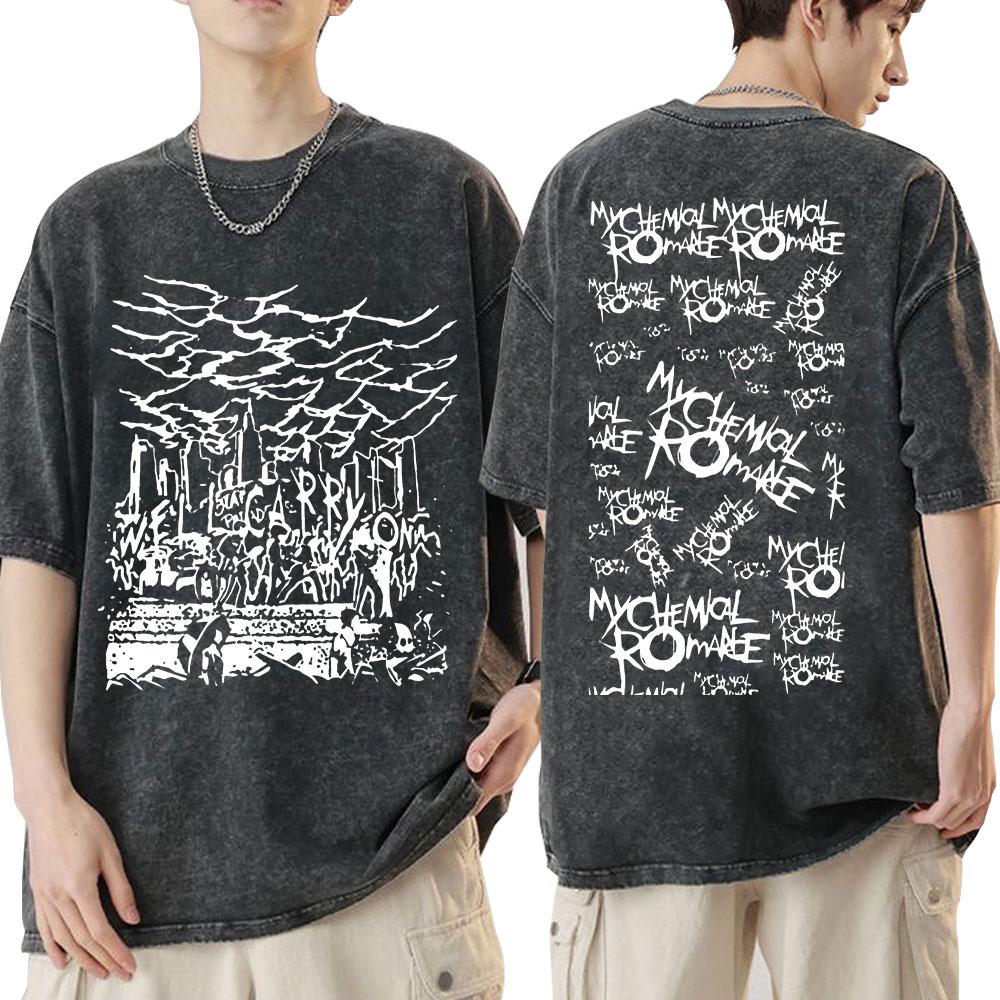 Koszulka Vintage Washed Zespół Rockowy My Chemical Romance Three Cheers for Sweet Revenge Koszulki Gotyckie Męskie Damskie Odzież Koszulki
