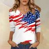 Womens V Neck 34 Sleeve Loose Fit Casual Blouse Flag Print Top Seven Quarter Sleeve Shirt for Daily Wear