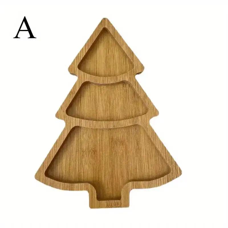 Christmas Tree Shaped Wooden Tray Christmas Creative Tableware Dried Fruit Snacks Home Wooden Tray Fruit Plate Fast Food Plate