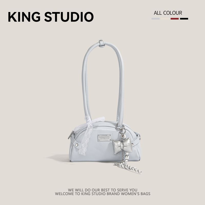 

South korea Niche Underarm Bag Women 2025 Spring/Summer New Fashion Portable Bowling Bag Simple and Versatile Shoulder Bag Blue