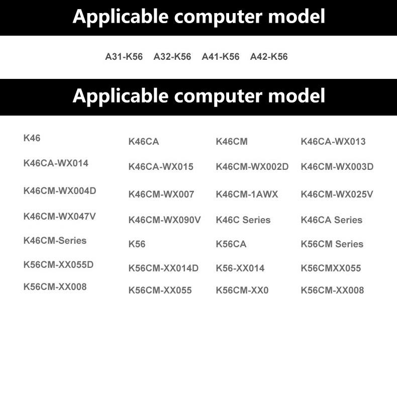 NEW Replacement Battery For ASUS S46C S56C K56C A46C S550C E46C K46 K46C K46CM A31 A32 A41-K56 A42-K56 A32-K56 Laptop Battery