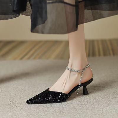 Thin Heel Baotou Glitter After Empty Women's Sandals High Heels Summer 2024 New Baotou Slipper